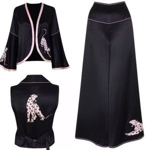 Agent Provocateur Selene 3-piece Black Silk Panthere Pajama Set $1,770
